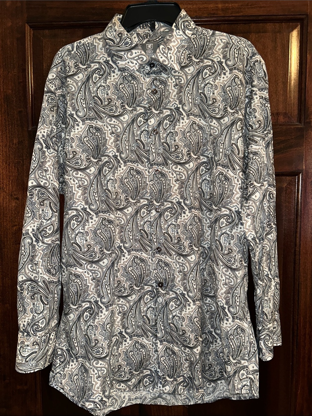 Stacy Adam’s Men's Paisley Button-Up Shirt in White and Gray Paisley XL